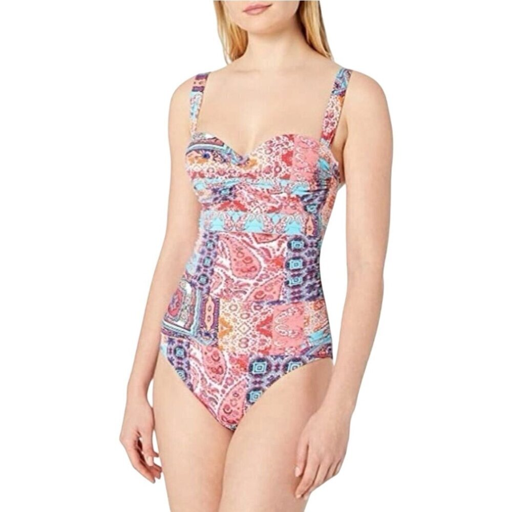 Bleu Rod Beattie Ruched Bandeau Mio One Piece Swimsuit Blue Coral Size 4